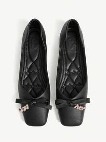 CUCCOO CHICEST Bailarinas negras elegantes, cómodas y versátiles con puntera cuadrada, lazo, suela blanda y piel suave - Negro - Ver 1