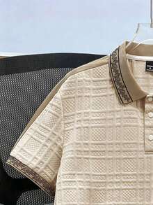 Daypath Men's Casual Vintage Textured Patchwork Ribbed Collar Polo Shirt, Summer - Apricot - View 3