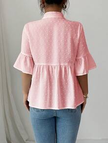 Elenzga Women's Jacquard Pleated Casual Versatile Daily Wear Shirt - Pink - View 2