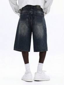 SUMWON Men's Distressed Denim Jorts Wide Leg Knee Length Shorts Casual Summer Streetwear Vintage Washed Oversized Fit - Blue - View 2