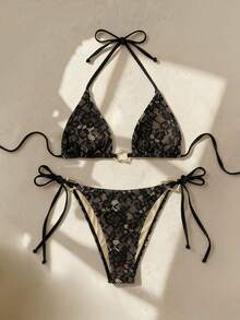 Swim SXY 2026 Nouveau Bikini en Dentelle Sexy Grandes Tailles 2 Pièces, Maillot de Bain d'Été, à la mode Européenne et Américaine - Noir - Voir 4