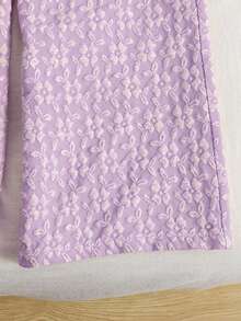 SHEIN 2pcs/Set Tween Girls' Casual Patchwork Solid Color Ruffle Hem Shirt And Pants Outfit - Purple - View 5