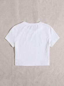 INAWLY Áo thun nữ cổ tròn in chữ và nơ, kiểu dáng thường ngày, đa năng. - trắng - Xem 2