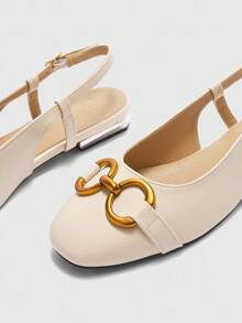 CUCCOO BIZCHIC Women's Fashionable Versatile Metal Decor Buckle Flats - Apricot - View 8