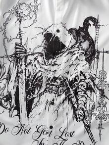 ROMWE MEN Goth Camisa de manga corta con estampado gótico para hombre - Blanco - Ver 3