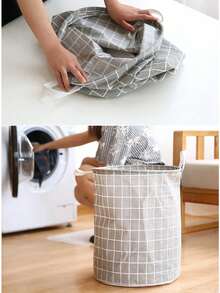 1 Pc Foldable And Portable Canvas Laundry Basket,Also Suitable For Clothes And Children Toys Storage,Household Laundry Hamper,Large Capacity Laundry Bag/Laundry Supplies With Handle - White - View 3