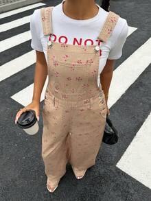 Livesso Bộ jumpsuit denim ôm sát họa tiết hoa nhí dành cho nữ - Màu Khaki - Xem 6