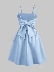 SHEIN Vestido de tirantes finos con lazo decorativo en la espalda de unicolor para niña preadolescente - Azul - Ver 4