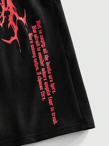 ROMWE MEN Anime Pantalones cortos con cordón con estampado gótico para hombres - Negro - Ver 4