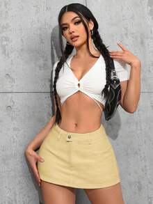 Tall Ultra-Short Denim Mini Skirt, Fashionable For Summer - Yellow - View 5
