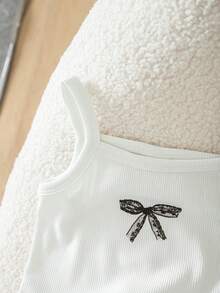 SHEIN Baby Girl Bow Print Camisole Top And Polka Dot Skirt 2-Piece Set - Black and White - View 3
