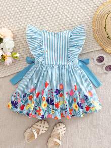 SHEIN Baby Girl Digital Print Casual Dress - Blue - View 6
