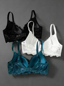 EmpressEnvy 3pcs Sexy Lace Patchwork Women's Bra Set - Multicolor - View 2