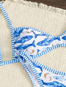 Swim Vcay Bộ bikini nữ kiểu dáng gợi cảm, họa tiết sọc kẻ, dây đeo vai mảnh, hở lưng, thích hợp cho lễ hội âm nhạc bãi biển mùa xuân/hè, lấy cảm hứng từ sinh vật biển. - Nhiều màu - Xem 4