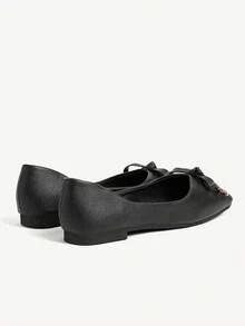 CUCCOO CHICEST Bailarinas negras elegantes, cómodas y versátiles con puntera cuadrada, lazo, suela blanda y piel suave - Negro - Ver 12