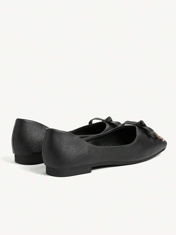 CUCCOO CHICEST Square Toe Low Vamp Bow Soft Sole Soft Leather Fashionable Versatile Comfortable Elegant Fairy Black Beanie Flats