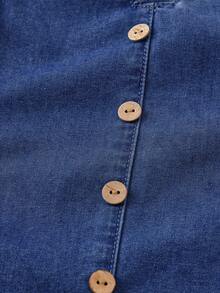 SHEIN LUNE Washed Denim Shirt Top With Playful Ruffle Sleeves Summer Tops For Women Going Out Tops Women - Light Wash - View 5