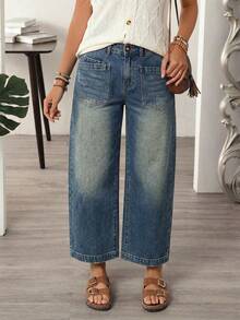 EMERY ROSE Jeans acampanados de lavado casual de talla grande - Azul - Ver 8
