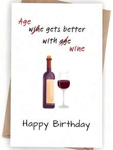 1PC Funny Wine Theme Birthday Card Wine Makes Life Better Greeting Card Premium Cardstock Red Purple Wine Glass Design For Family Friends Lover Husband Wife Coworker Birthday Celebration Wine Lover Gift Home Office Decor - multicolor - View 12