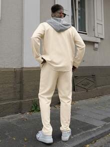 Artur Kramer 1 Bộ áo khoác hoodie cài nút phía trước thời trang nam + quần dài 2 món, nhẹ cho mùa xuân/thu, trang phục mùa thu, trang phục ấm áp - Màu Khaki - Xem 2
