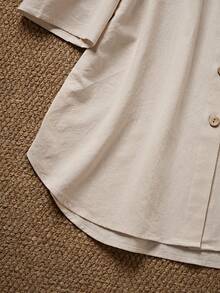 Louniche Mid-Length Cotton Linen Short Sleeve Shirt For Women, Vintage Embroidery, Loose Fit, Lightweight, Single-Breasted, Linen Blouse - Apricot - View 3