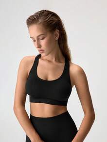 Loungeista Women's Minimalist Solid Color Crisscross Back Sports Brafor Summerfor Summer - Black - View 6