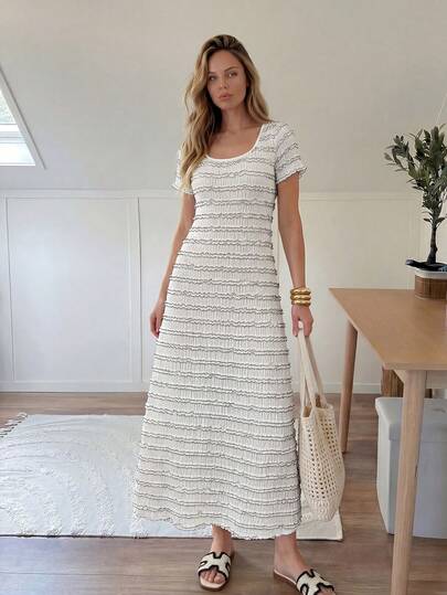 Easowa 夏季女士休闲圆领短袖连衣裙