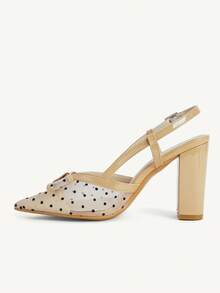 CUCCOO CHICEST Giày nữ cao gót chấm bi Pháp thắt nơ màu nude mũi nhọn đế dày - Màu be - Xem 5