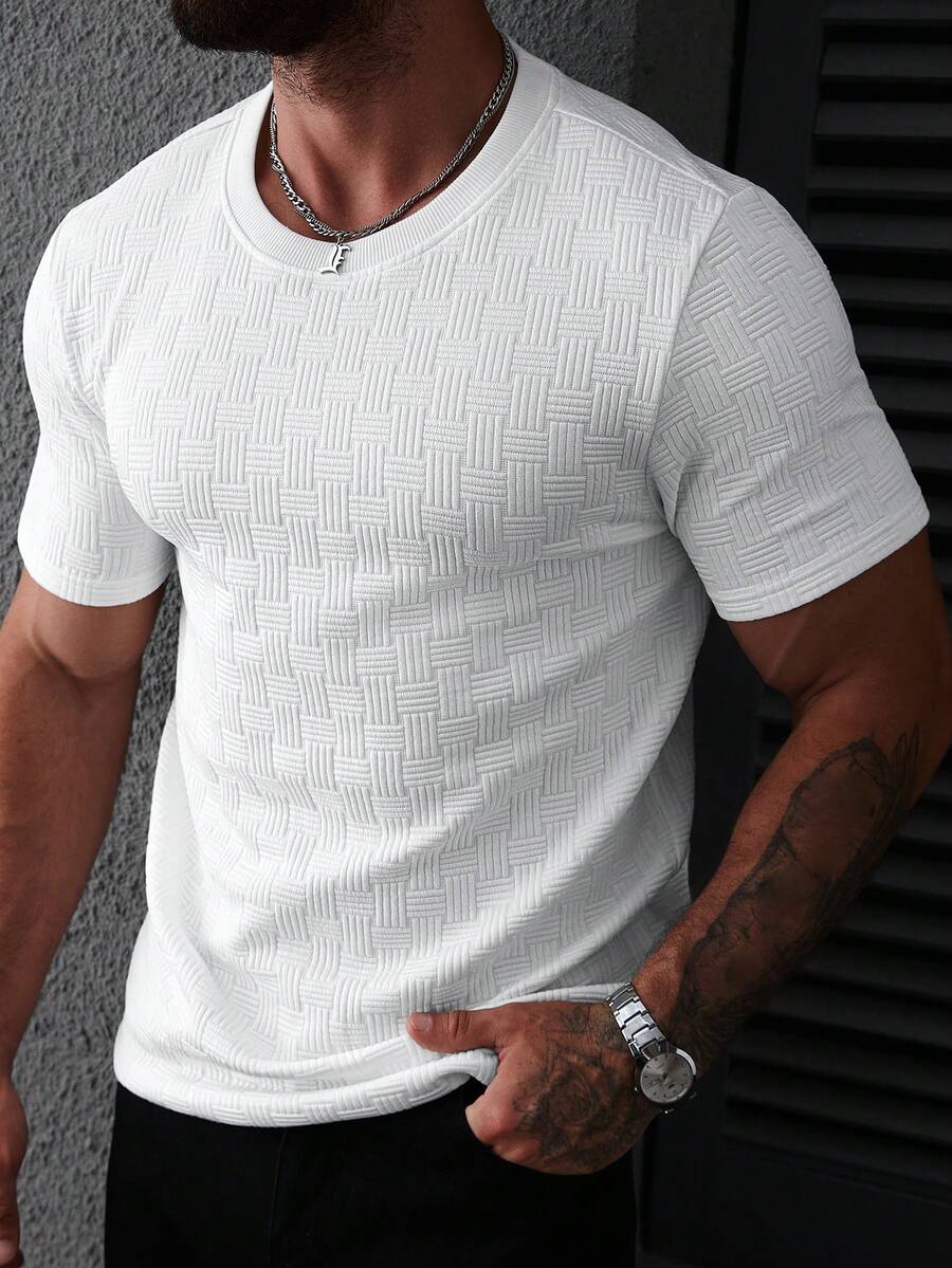 Manfinity CasualCool T-shirt à manches courtes de couleur unie, polyvalent et décontracté pour le port quotidien pour hommes - Blanc - Voir 1