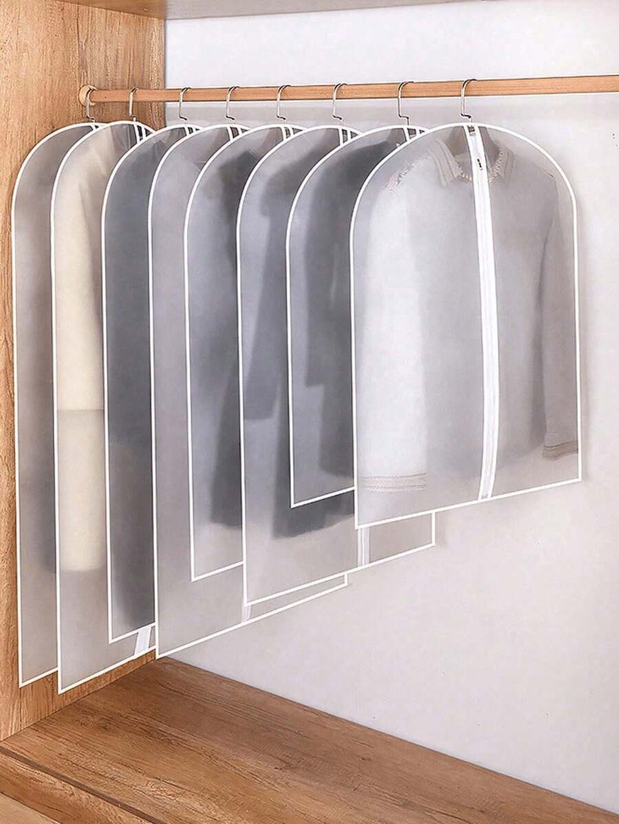 1-5pcs Clothes Garment Cover Bags, Semi-Transparent Suit Cover Protectors, Storage Dust Bags - White - View 1