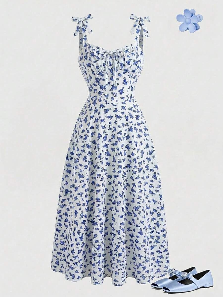 Girlism Tween Girls Ruched Bust Cami A-Line Dress - Blue - View 1