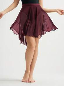 Menodora SHEIN Sport Solid Color Sheer Mesh Summer Casual Dance Mini Skirt - Burgundy - View 3