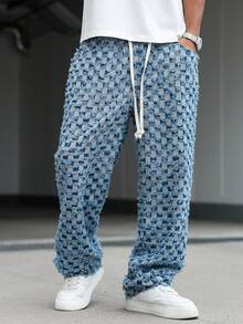 Manfinity EMRG Quần jeans cạp chun kẻ caro kiểu Mỹ với tua rua - Màu xanh lam - Xem 6
