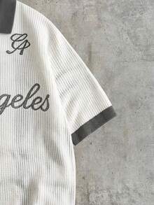 AXEPEAK Men's Contrast Trim Letter Print Casual Short Sleeve Sweater, Summer - White - View 4