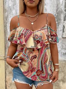 Breezaya Camisa estampada para mujer de talla grande, adecuada para citas, vacaciones románticas, uso diario casual, moda versátil, primavera/verano - Multicolor - Ver 1