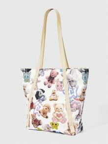 ROMWE Grunge Punk A Front Dou Tote Bag, A Cute Style Shopping Tote Bag Suitable For College Students, Commuting, And Going Out - Blue - View 3
