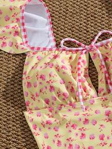 Swim Mod Ladies' Spring/Summer Beach Music Festival Ditsy Floral Ruffle Folded Cute Fresh And Fashionable One Piece Swimsuit - Multicolor - View 3