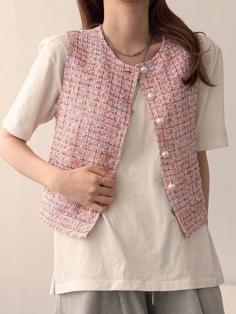 Sleeveless Crew Neck Thin Vest Jacket, Elegant Summer Holiday Waistcoat For Women