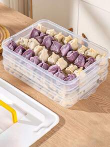 Dumpling Fresh-Keeping Box Freezing Box Refrigerator Fresh-Keeping Box Multilayer Fresh-Keeping Tray Wonton Quick-Frozen Box Meat Quick-Frozen Packing Box Refrigeration Fresh-Keeping Box Handle Design Convenient And Labor-Saving Multilayer Sealing Cover - Clear - View 4