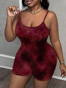 Slaydiva Plus Size Tie-Dye Print Fitted Romper - Multicolor - View 4