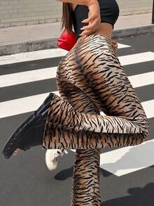 SHEIN EZwear 女士针织虎纹喇叭裤 - 彩色 - 查看 2