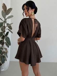 Firerie Minissaia assimétrica feminina casual e elegante / Vestido para o Dia dos Namorados / Vestido de aniversário / Vestido para férias na praia / Vestido para festival de música / Vestido de festa / Vestido bonito / Vestido de verão / Vestidos de festa elegantes / Vestidos de praia / Vestido para convidada de casamento / Vestido de férias / Vestido branco - Castanho - Ver 2