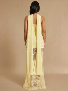 Silquee Sommerliches weißes trägerloses Spitzen-Patchwork-Chiffon-Kleid für Frauen, sexy und elegant, geeignet für Partys, Zusammenkünfte, Dates, Ausflüge, als Hochzeitsgast-Outfit für Damen - Aprikosenfarben - Übersicht 2
