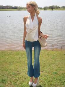 Sydney Algeri 蝴蝶结吊带缎面吊带背心，夏季时尚 - 香檳色 - 查看 5