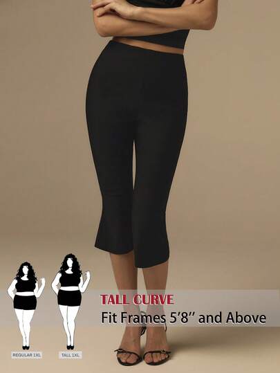 SHEIN Tall CURVE Quần ống loe dài đến mắt cá chân màu đen cỡ lớn dành cho nữ, kiểu dáng retro thanh lịch thập niên 2000, quần đen đơn sắc tối giản dài đến mắt cá chân.