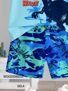 SHEIN 2pcs/Set Young Boy Casual Cute Cartoon Animal, Dinosaur, 3D Scenery Print Round Neck Short Sleeve T-Shirt And Shorts Set, Suitable For Summer, Suitable For Street Photography, Daily Wear, Outings, Home, Vacation, Spring & Summer Fashion, Summer Outfits For , Easy Comfort, Layers For Kids, Stylish Kids, Casual Wear, Kids Graphic T-Shirts, Back To School, Spring & Summer Clothes - Multicolor - View 4