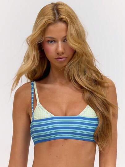 Musera Resort Double Layer Stripe Polka Dot Bikini Top Only Summer Swim Beach Vacation Everyday Sexy Cute Travel Bambola
