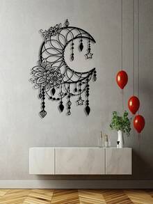 Elegant Gothic Crescent Moon & Floral Metal Wall Art - Intricate Design With Beads & Stars | Perfect For Home, Office, Cafe Decor | Easy-To-Hang Craft Ornament For Living Room, Bedroom, Patio, Kitchen, Garden | Ideal Housewarming Or Birthday Gift - Black - View 4