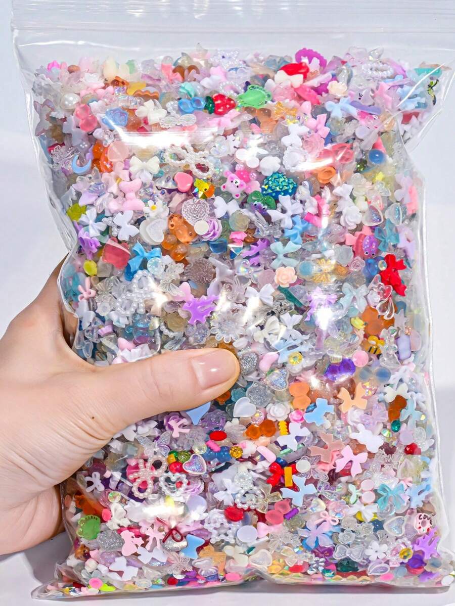 Hiasan Kuku Resin 3D Warna Campuran, Kemasan 30g, Bentuk Hati, Bunga, dan Pita, untuk Perlengkapan Pembuatan Perhiasan Kerajinan DIY - MultiWarna - View 1