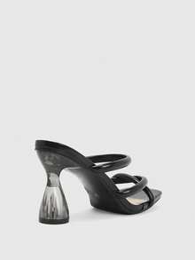 Women High Heel Black Pyramid Studded Mule Sandals With Chunky Heel, Gorgeous Party High Heel Slippers - Black - View 7